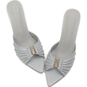 Women's Light Grey Faux Leather High Heels with Pointed Peep Toe Heeled Sandals